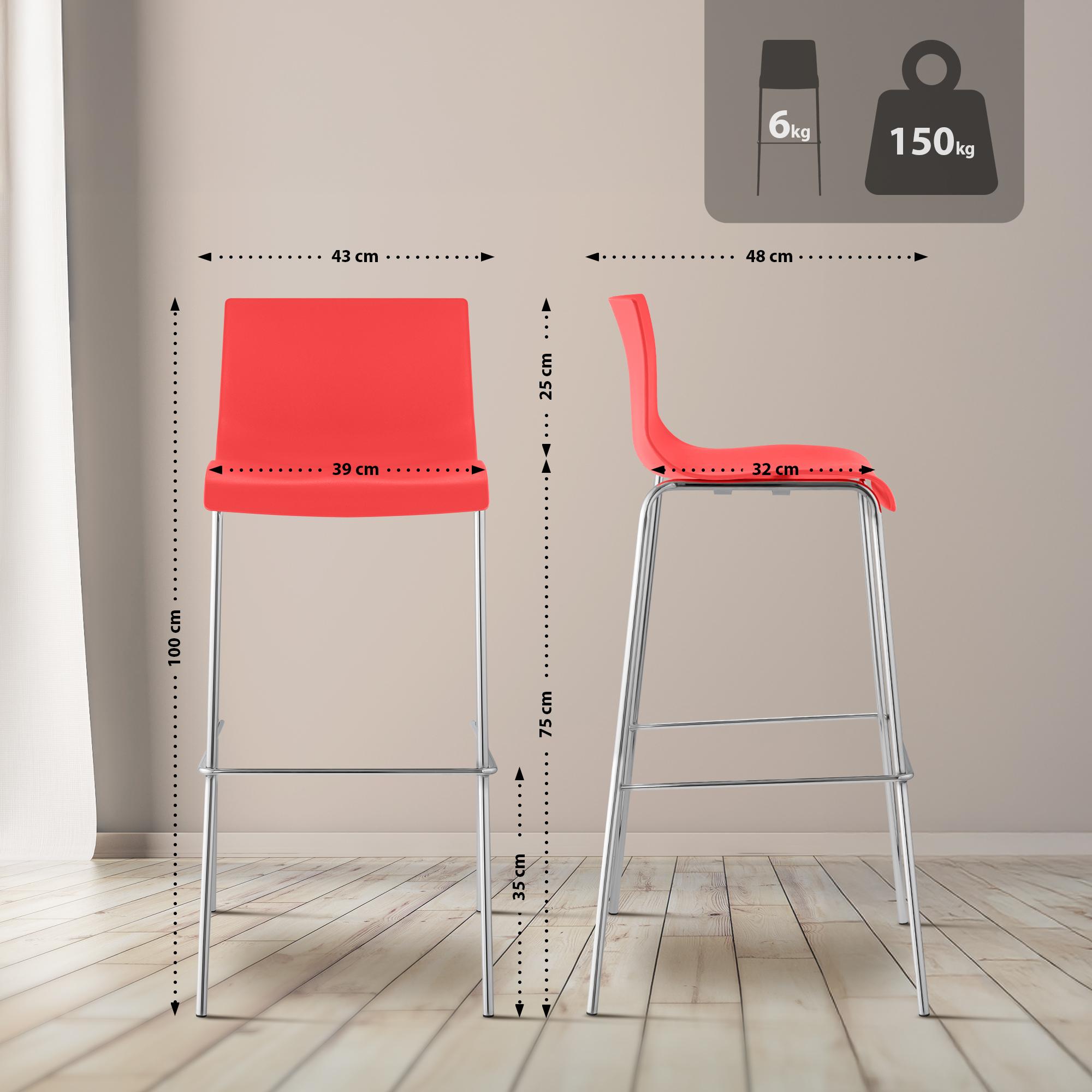 Barhocker Hoover Chrom 4-Fuß Gestell - rot - InfinityMarket