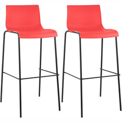 2er Set Barhocker Hoover Kunststoff 4-Fuß Gestell schwarz - rot