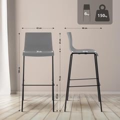 2er Set Barhocker Hoover Kunststoff 4-Fuß Gestell schwarz - grau
