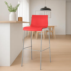 2er Set Barhocker Hoover Kunststoff 4-Fuß Gestell chrom - rot