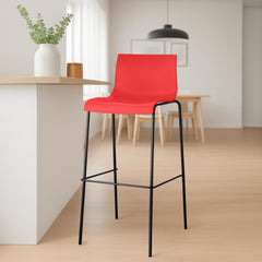 2er Set Barhocker Hoover Kunststoff 4-Fuß Gestell schwarz - rot