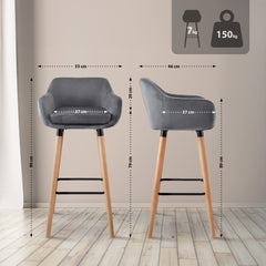 2er Set Barhocker Grant Samt - grau