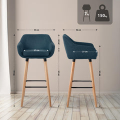 2er Set Barhocker Grant Stoff - blau