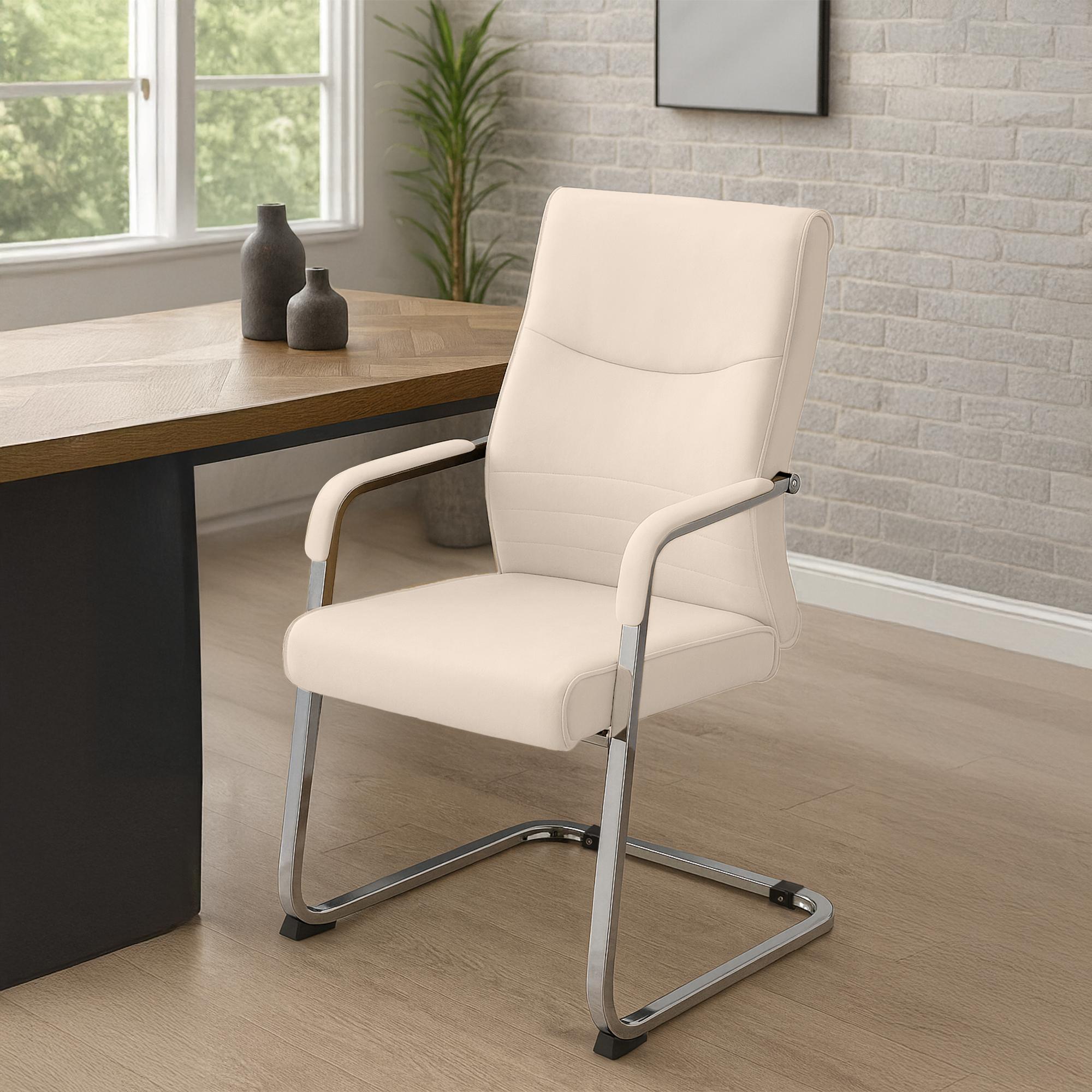 Set di 2 sedie visitatore Hobart in crema, perfette per uffici moderni e sale conferenze. Design elegante e funzionale.