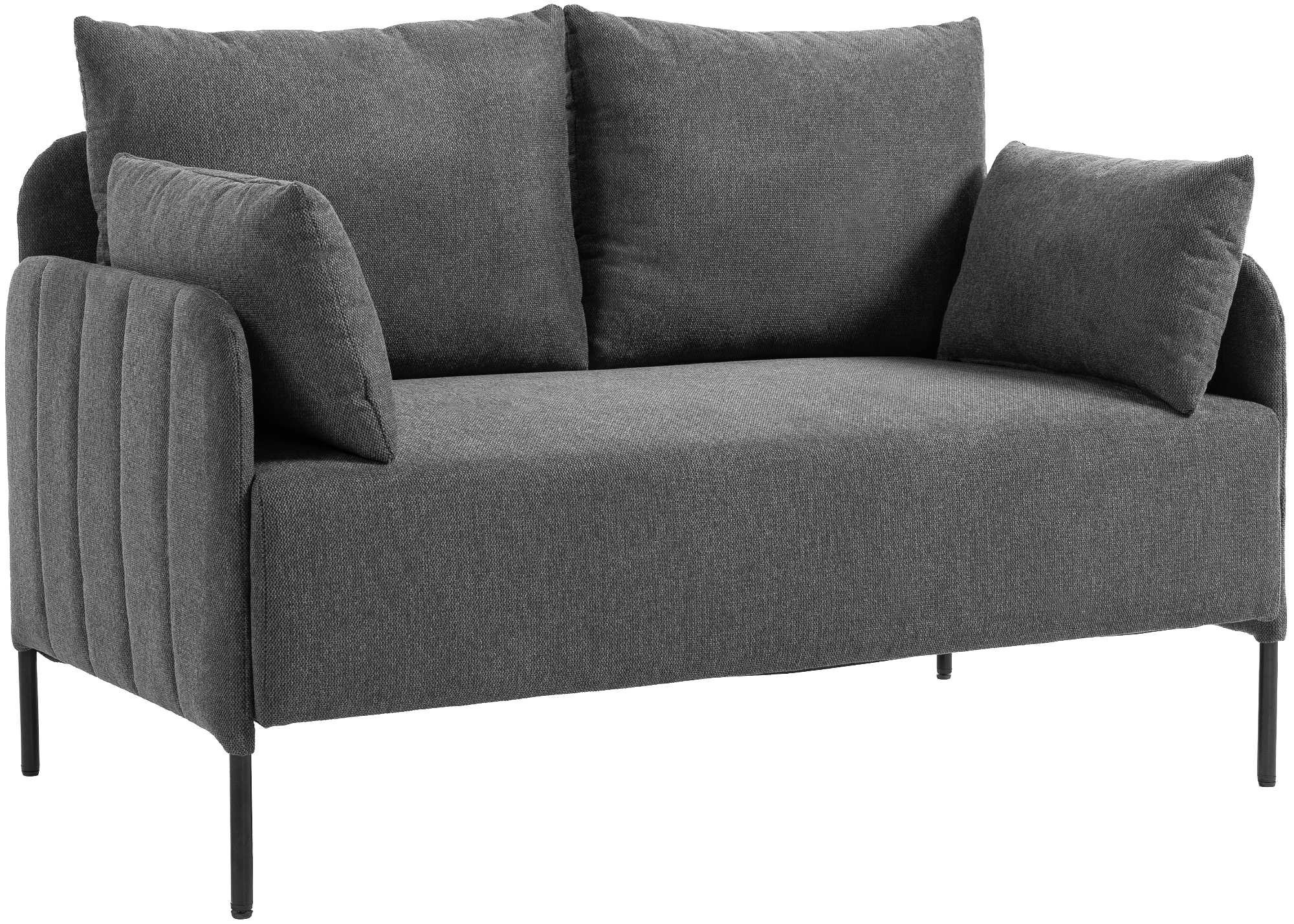 Divano Ziden 2 posti in tessuto grigio scuro, elegante e moderno, ideale per ogni soggiorno.