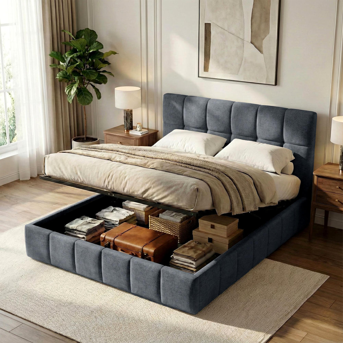 Bett Ladia Stoff 160x200 cm - dunkelgrau