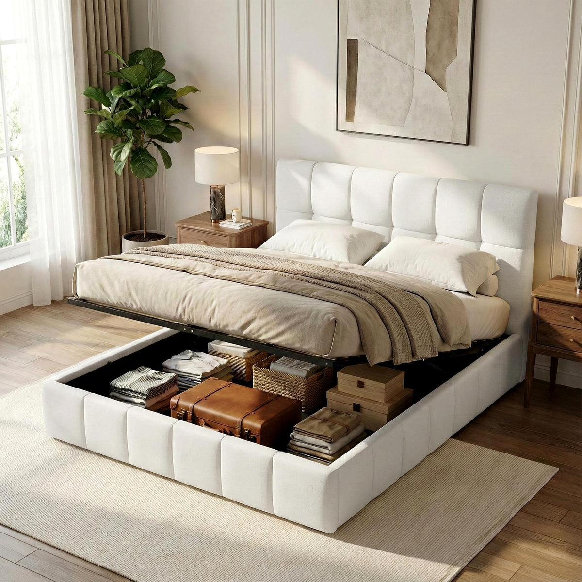 Bett Ladia Stoff 160x200 cm - creme