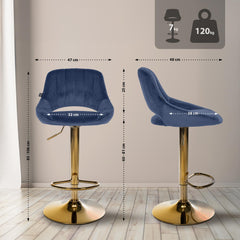 Barhocker Milet Samt gold - blau