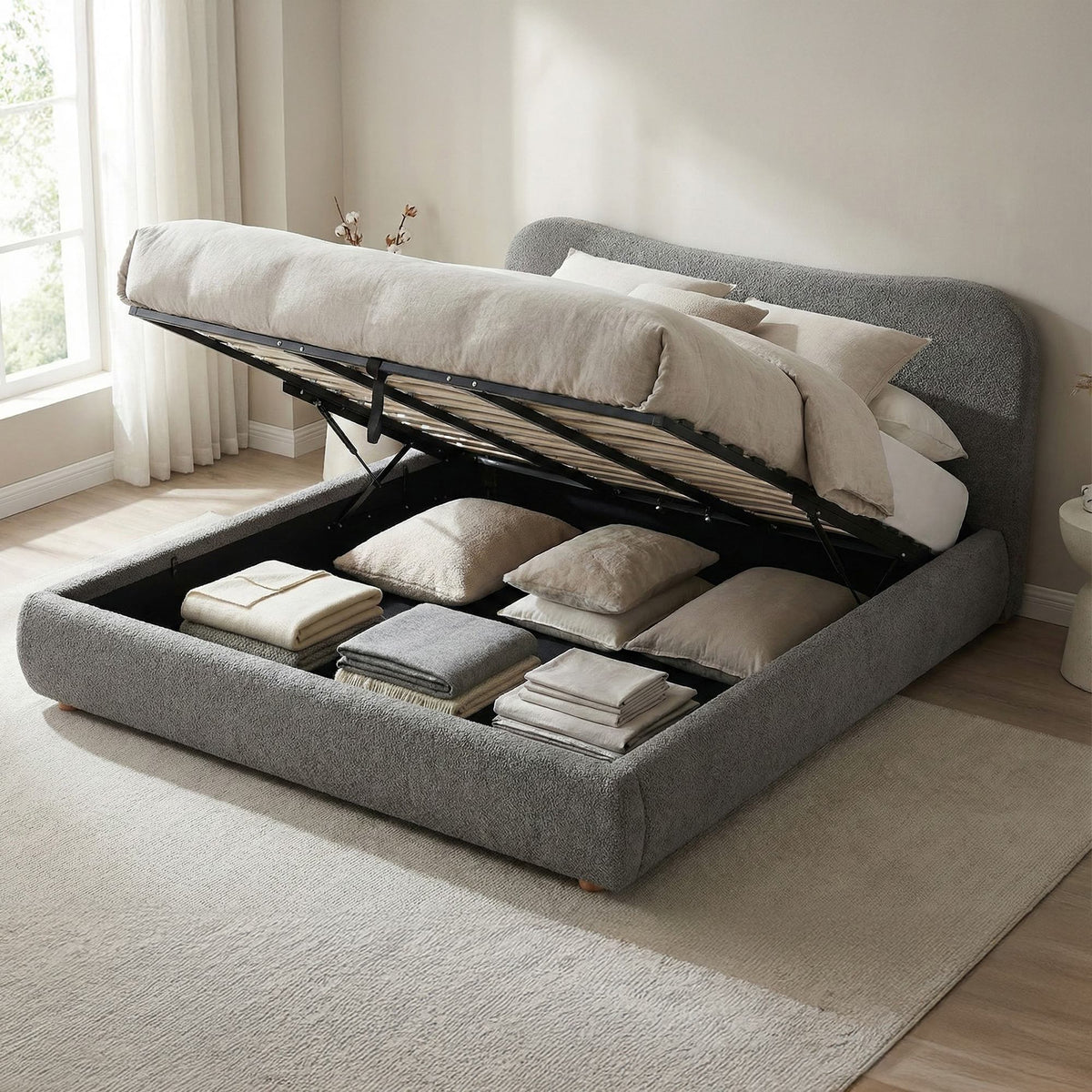 Bett Maido Teddy Stoff 180x200 cm - dunkelgrau