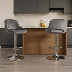 Barhocker Milet Samt chrom - dunkelgrau