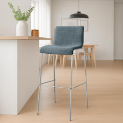 Barhocker Hoover Stoff 4-Fuß Gestell Chrom - blau