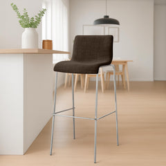 Barhocker Hoover Stoff 4-Fuß Gestell Chrom - braun