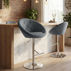 Barhocker London Samt chrom - dunkelgrau
