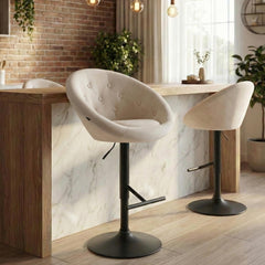 Barhocker London Samt schwarz - creme