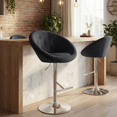 Barhocker London Samt chrom - schwarz