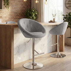 Barhocker London Samt chrom - grau