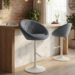 Barhocker London Samt wei� - dunkelgrau
