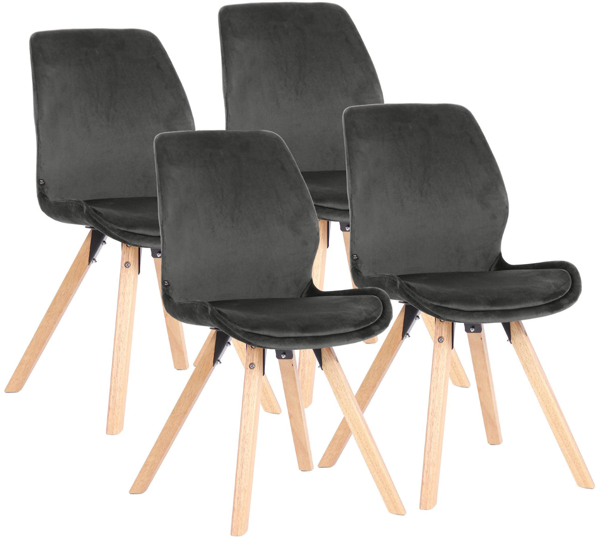 4er Set Stuhl Luna Samt - dunkelgrau