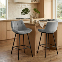4er Set Barhocker Weston Schwenkbar Samt - grau