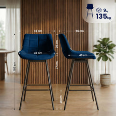 4er Set Barhocker Weston Schwenkbar Samt - blau