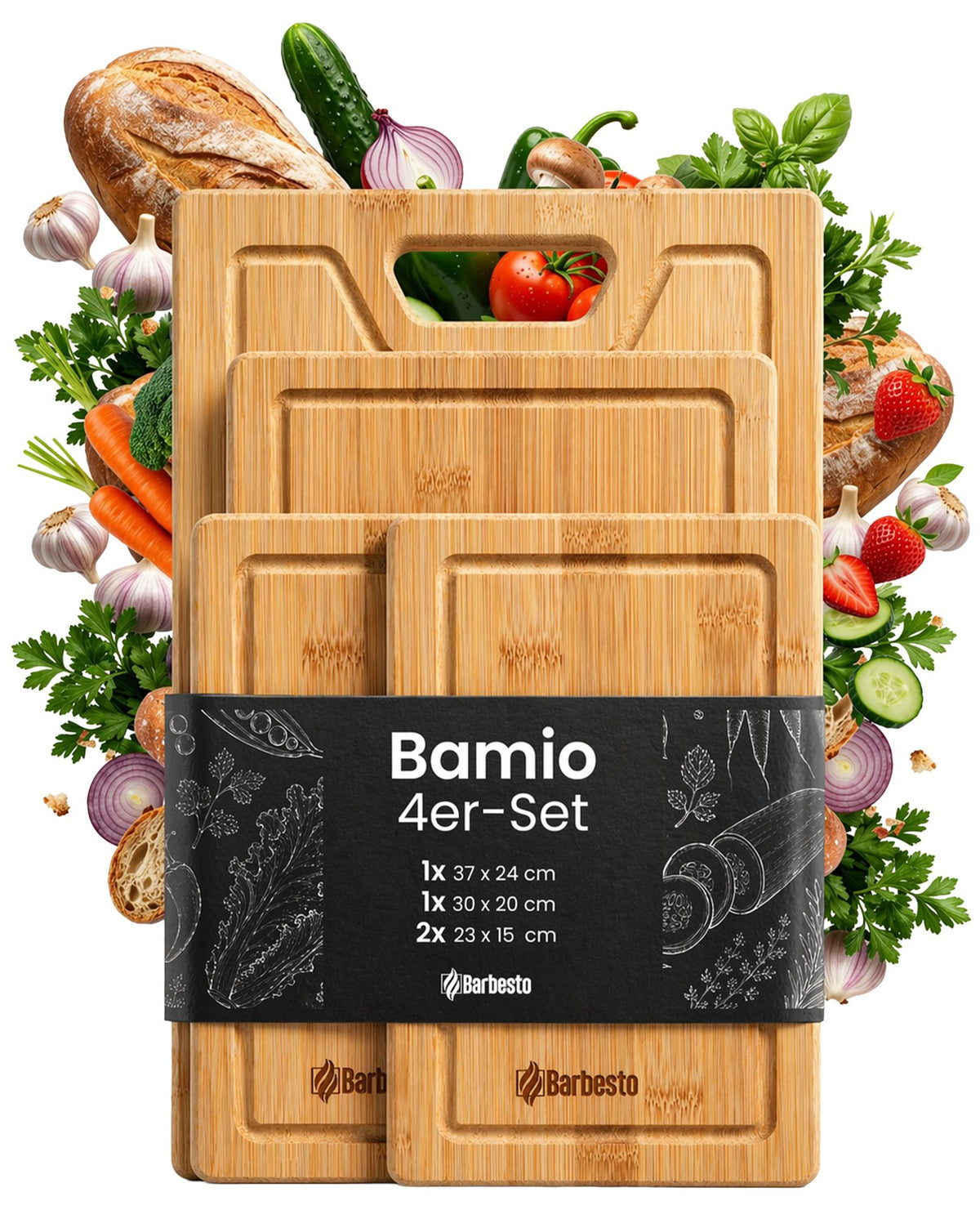 4er Set Schneidebrett Bamio V2 - natura