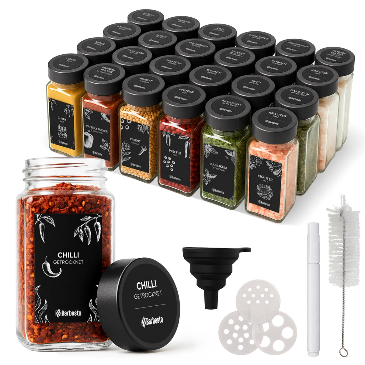 24er Set Gew�rzgl�ser eckig Edelstahl - schwarz