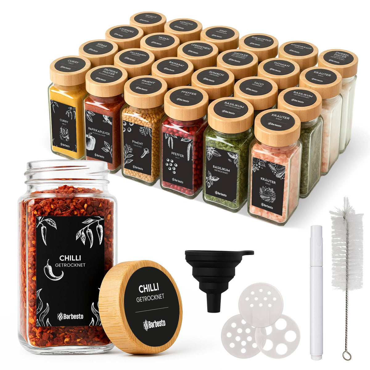 24er Set Gew�rzgl�ser eckig Bambus - natura
