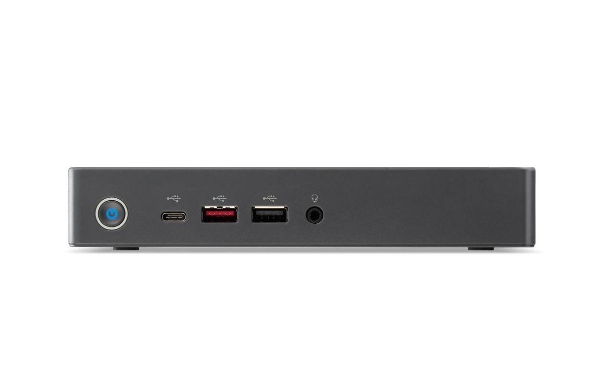 Vista frontale del computer ACER DT.R3PET.005 con pulsante di accensione e porte USB, modello 19597 per prestazioni affidabili