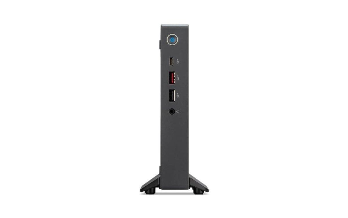 Vista laterale del computer ACER 19597 - DT.R3PET.005 con porte USB e jack audio, ideale per spazi ridotti e configurazioni minimal
