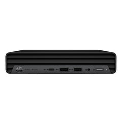 Vista frontale dell'HP B70T1AT Mini PC con design compatto e porte multiple. Computer desktop potente con Windows 11 Pro e Wi-Fi 6.