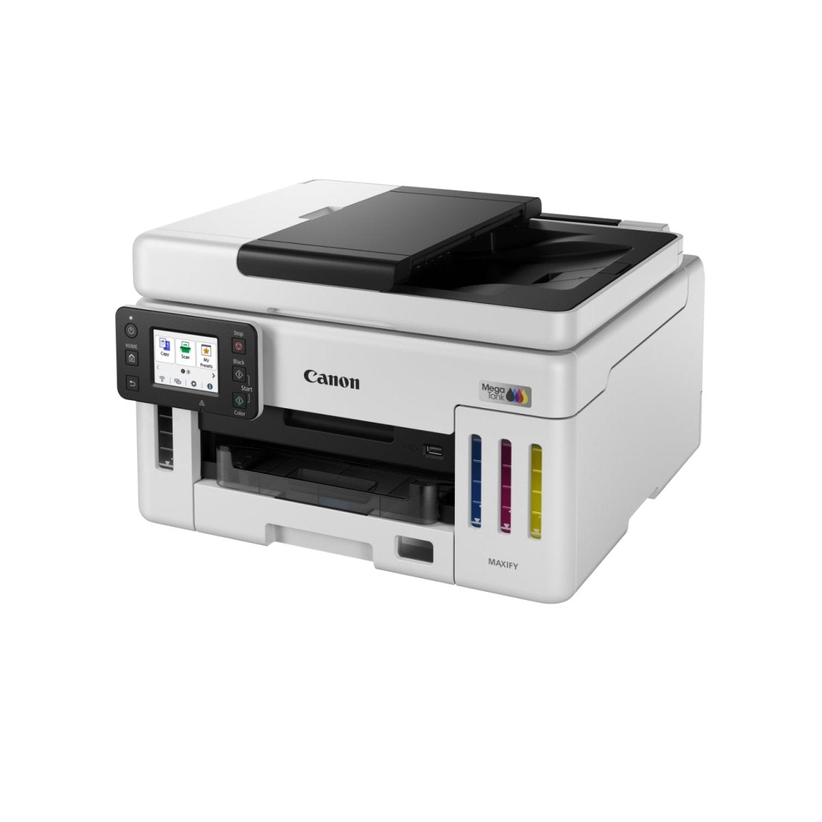 Canon 26689 - CANON 6882C006 vista angolare con serbatoi visibili e design moderno, ideale per ambienti di lavoro dinamici.