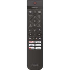 Telecomando PHILIPS 32PFS6900/12 con tasti dedicati per Netflix, Prime Video, Disney+ e YouTube, perfetto per lo streaming rapido.