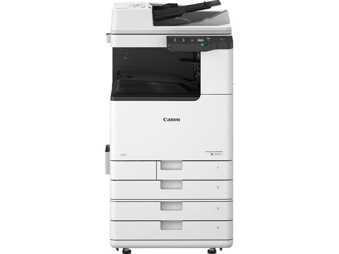 Canon 5965C005AA stampante multifunzione A3 laser con design compatto, 4 vassoi carta e connettività avanzata per ambienti di lavoro moderni.