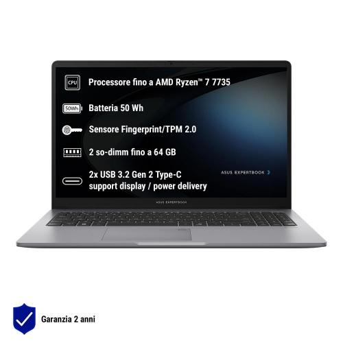 Laptop 15.6'' ASUS 90NX09D1-M001S0 con AMD Ryzen 7 7735, batteria 50Wh e doppia USB-C, ideale per uso professionale e multimediale.
