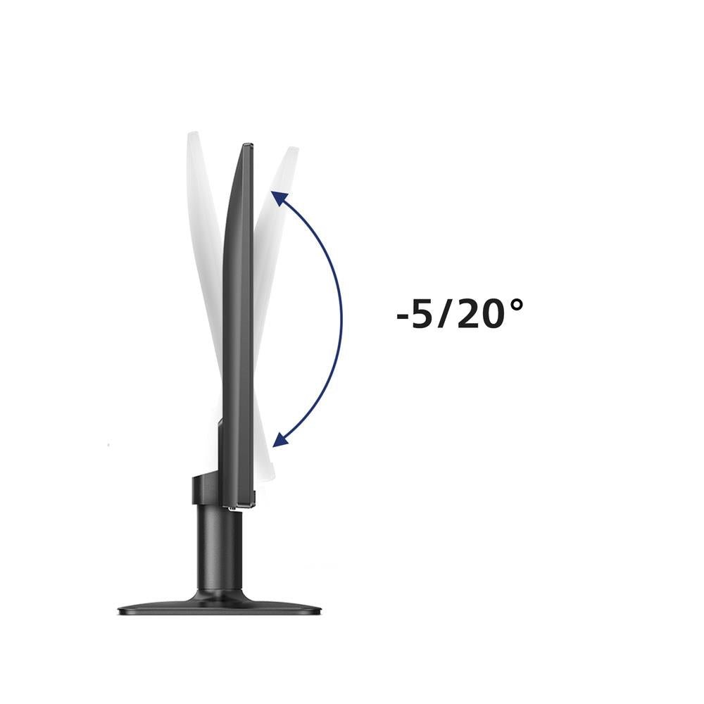 Profilo laterale del monitor Philips 27E2N1110/00 con inclinazione regolabile da -5 a 20 gradi, ideale per ergonomia e comfort visivo.