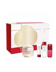Crema levigante anti-rughe Shiseido Benefiance in un elegante astuccio con 4 pezzi per una pelle liscia e radiosa.