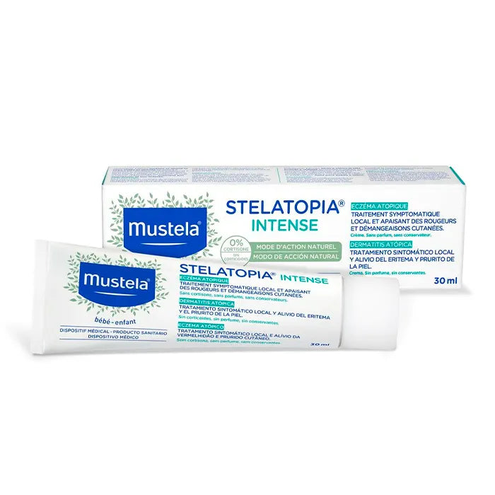 Crema Mustela Stelatopia Intense 30ml, ideale per pelle secca e sensibile dei neonati, idrata e lenisce efficacemente.