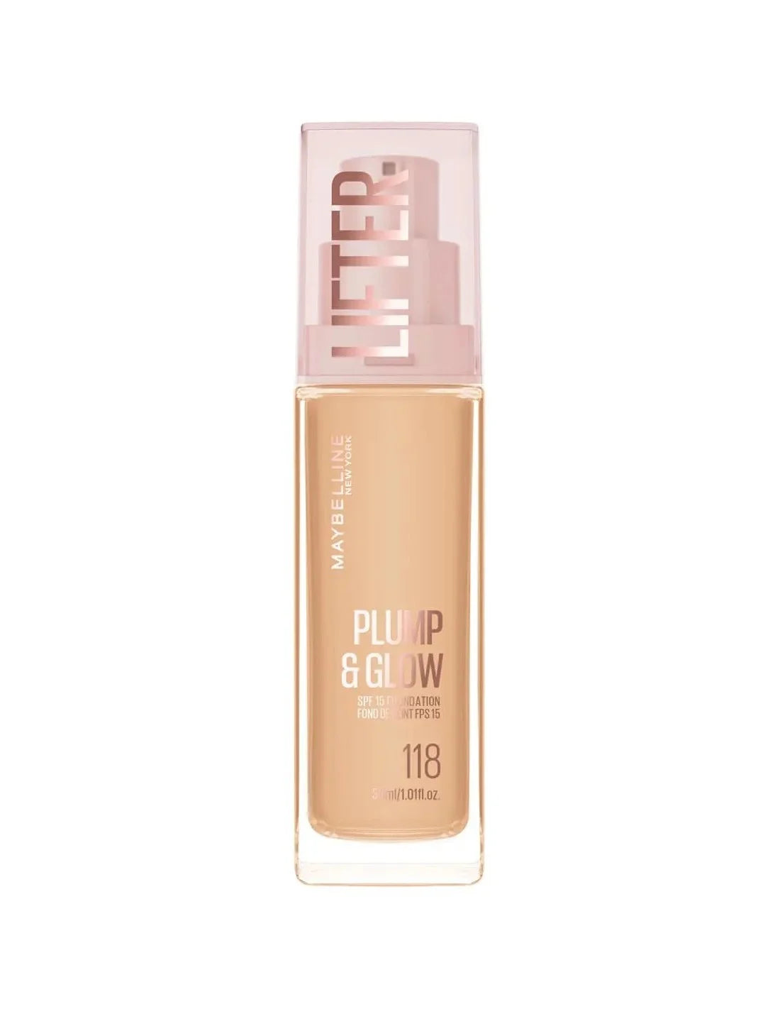 Base plumping e illuminante Maybelline Lifter Plump 118, 30ml, per una pelle radiosa e levigata.