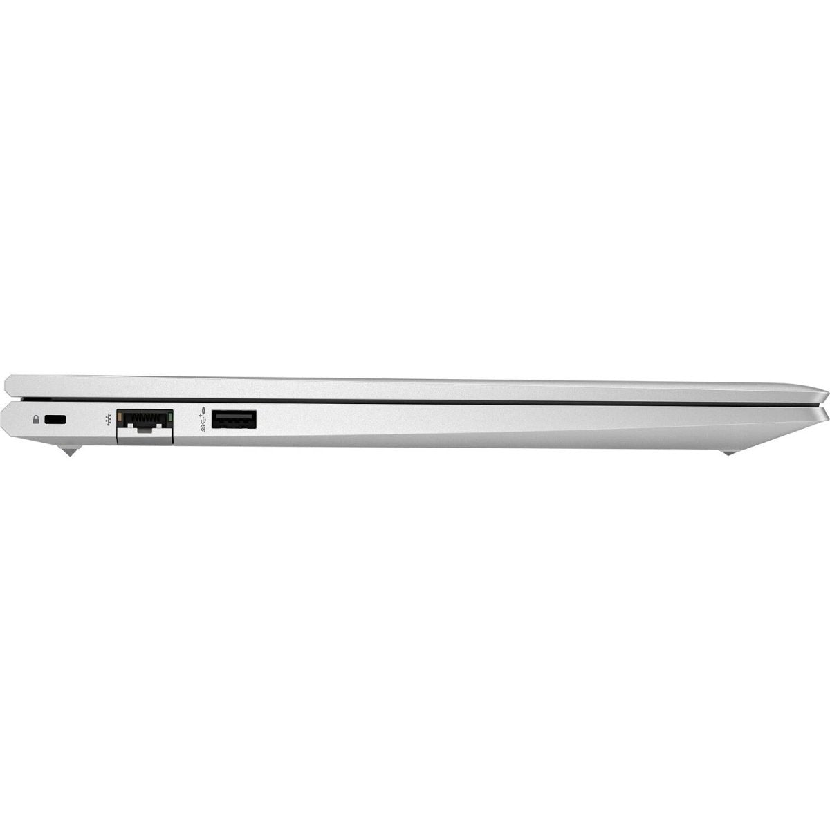 Vista laterale sinistra del notebook HP 37678 - HP B2NK8ES con porta Ethernet e USB, design elegante e compatto per l'elettronica mobile