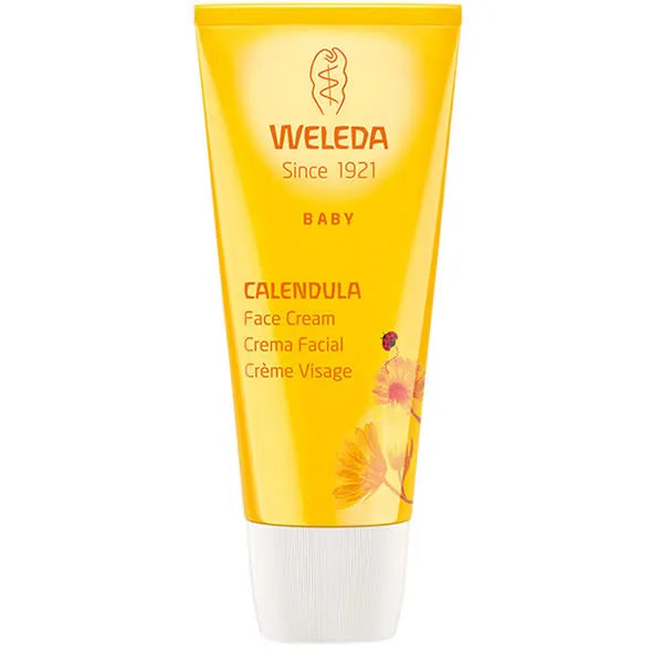 Crema viso Weleda Baby alla calendula 50ml, ideale per la pelle delicata dei neonati, idrata e lenisce con ingredienti naturali.