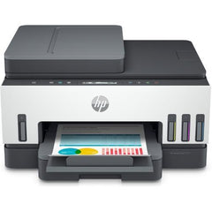 Stampante multifunzione HP 41199 - HP 28B75A con serbatoi d'inchiostro visibili, ideale per stampa a colori ad alta resa in ambienti professionali.