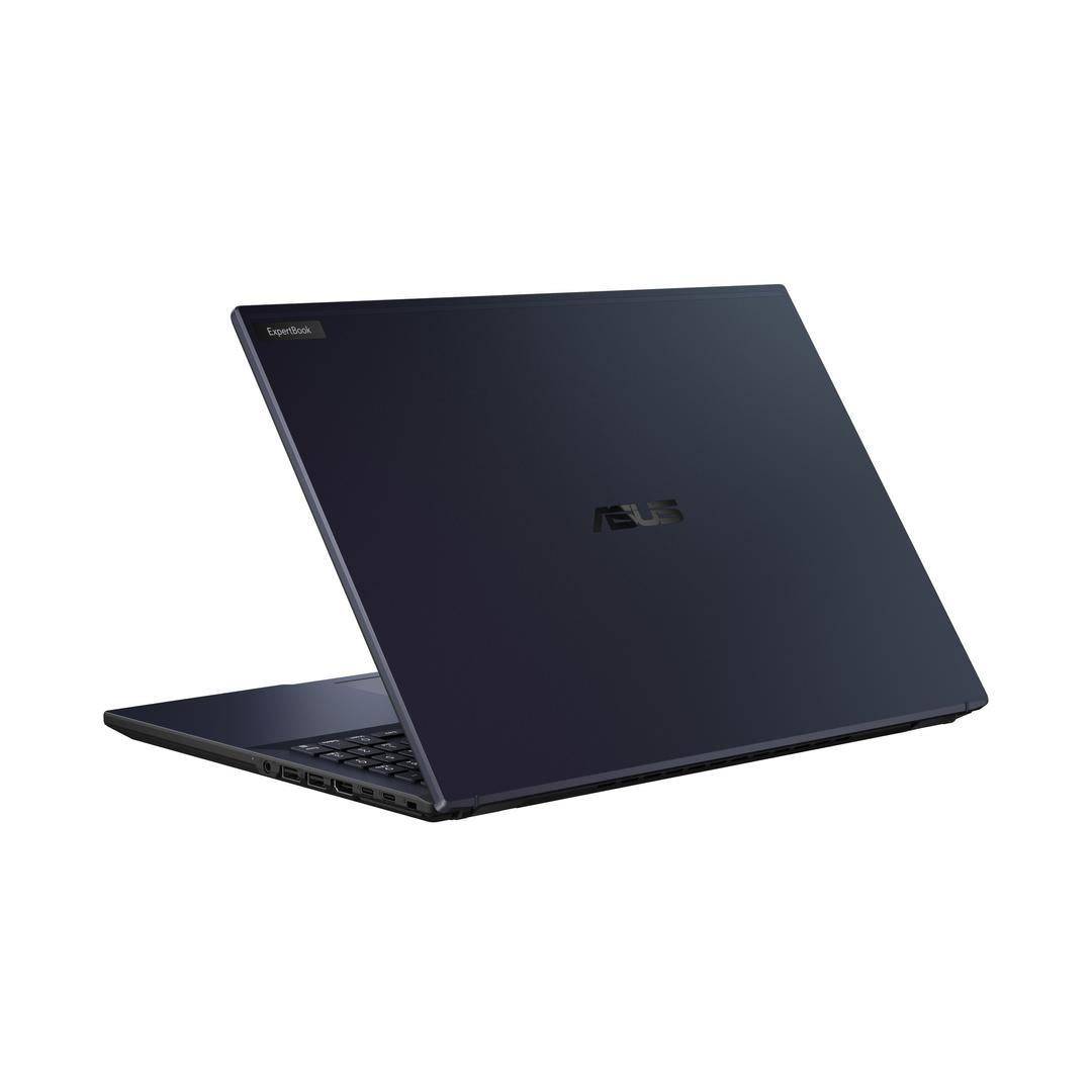 Vista posteriore angolata del laptop ASUS 50710 - ASUS 90NX0731-M00PN0, evidenzia il design raffinato e il logo ASUS lucido.
