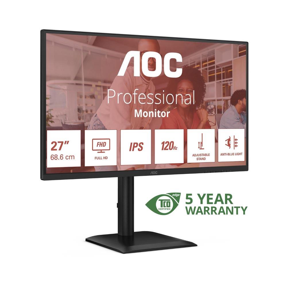 Monitor LED AOC 27E4U 27'' con risoluzione FHD, refresh rate 120Hz e supporto VESA. Design elegante per ambienti professionali e domestici.