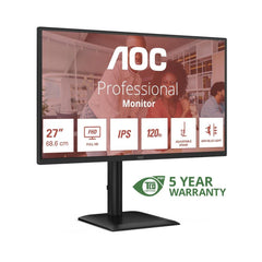Monitor LED AOC 27E4U 27'' con risoluzione FHD, refresh rate 120Hz e supporto VESA. Design elegante per ambienti professionali e domestici.