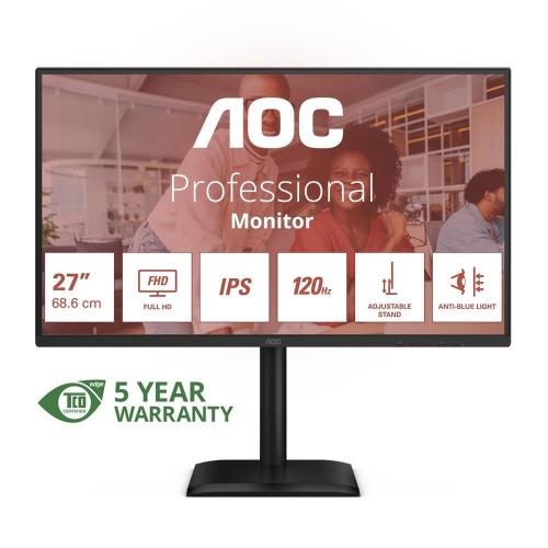 Monitor AOC 27E4U LED 27 pollici con tecnologia Flicker Free, supporto regolabile e garanzia 5 anni. Ideale per produttività e intrattenimento.