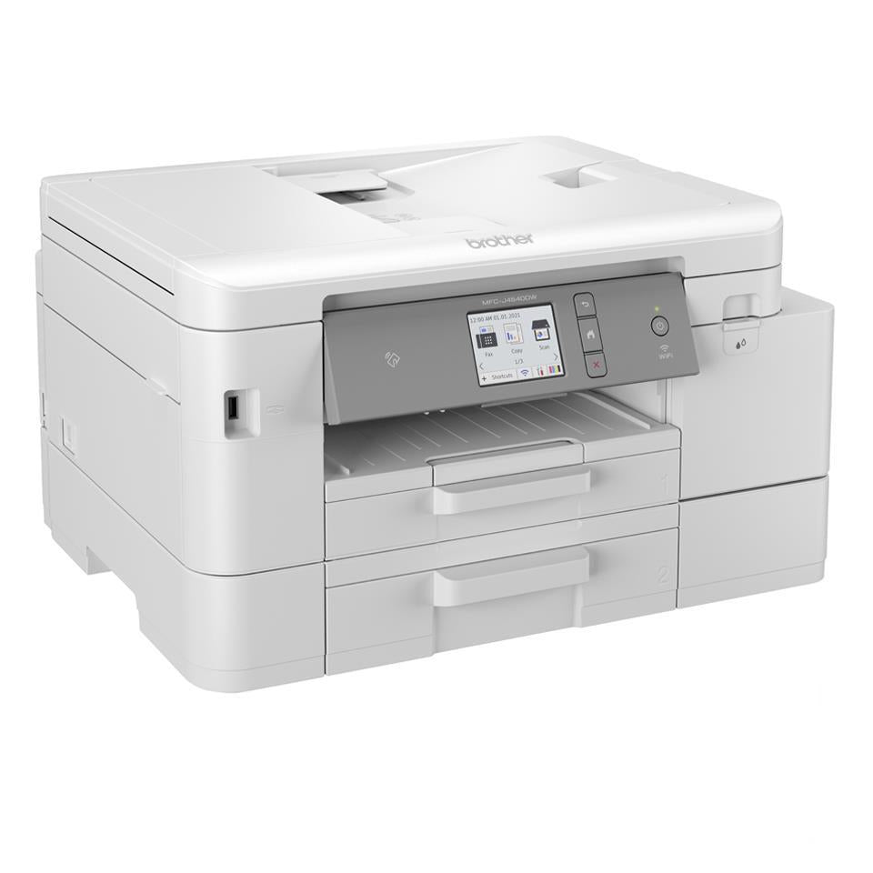 Stampante multifunzione Brother MFCJ4535DWXLRE1 con doppio cassetto carta e pannello touch, ideale per stampa, copia e scansione.