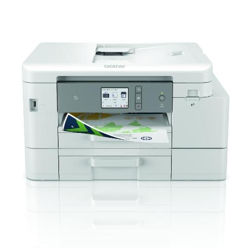 Multifunzione Brother MFCJ4535DWXLRE1 con interfaccia LCD e caricamento frontale carta, soluzione completa per stampa e fax.