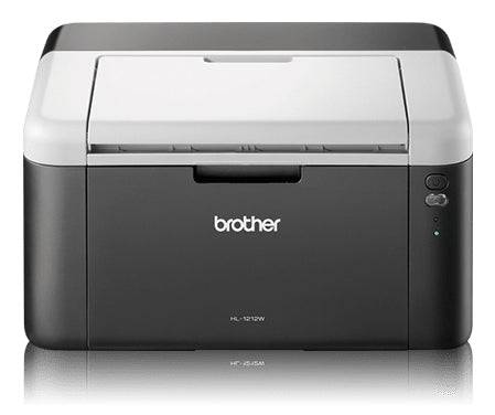 Stampante laser monocromatica Brother HL1212WVBM1 61778 compatta, ideale per uso domestico o piccoli uffici, design nero e grigio elegante.