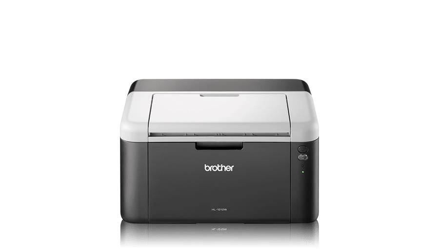Vista frontale della Brother HL1212WVBM1 61778, stampante laser compatta con connettività Wi-Fi, adatta per stampa veloce e affidabile.