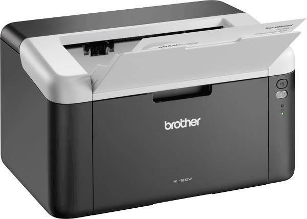 Brother HL1212WVBM1 61778 con vassoio carta aperto, stampante laser efficiente per documenti nitidi, ideale per uso quotidiano.